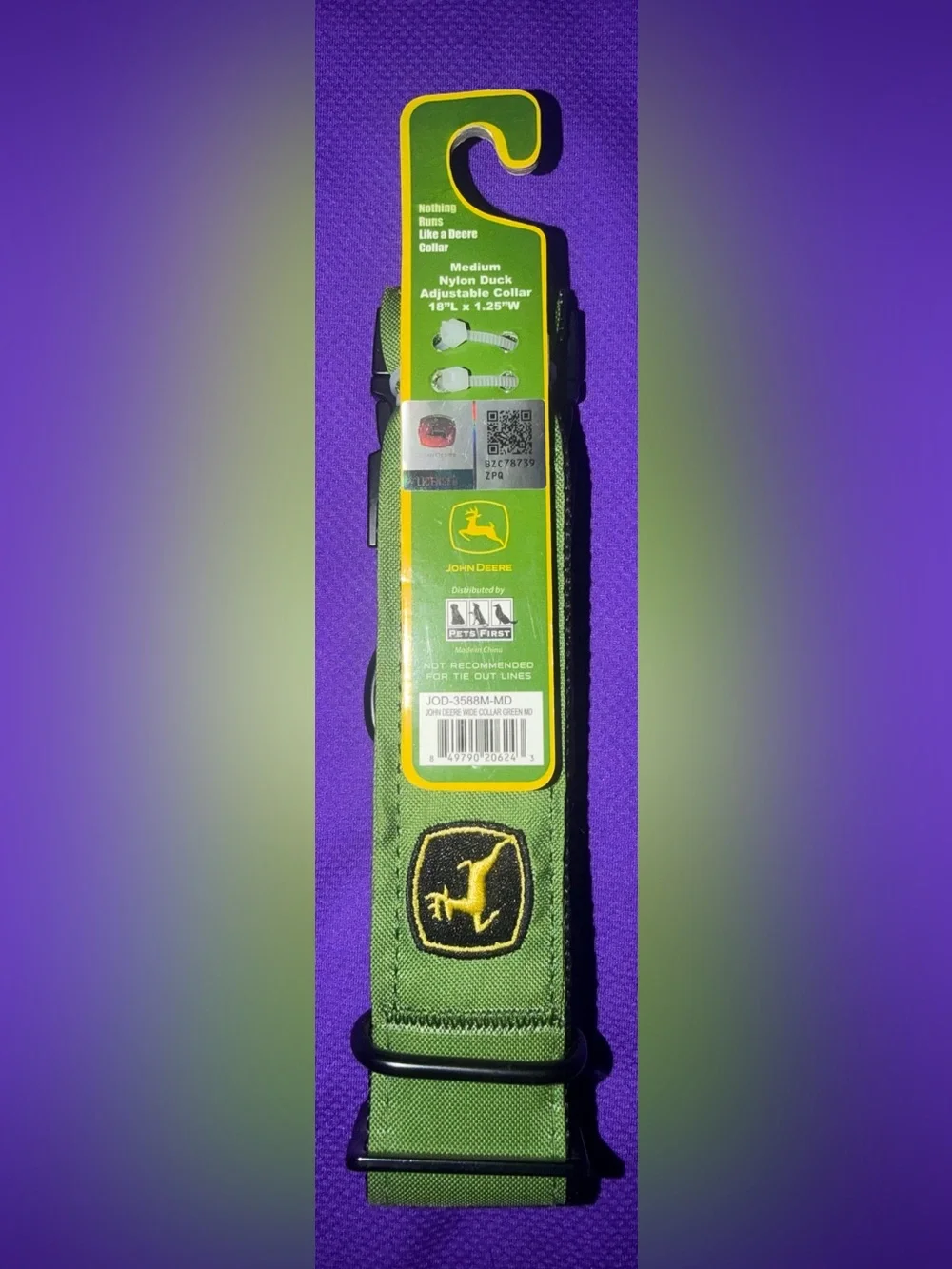 🐕 John Deere Green Dog Collar with Yellow Logo Accent